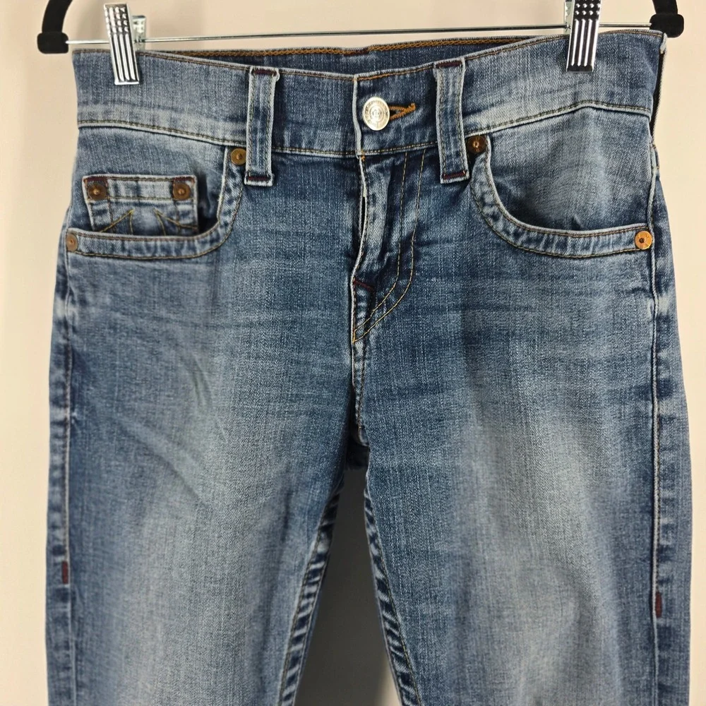True Religion Jeans Mens 28 Blue Medium Wash Straight Horseshoe Embroidery